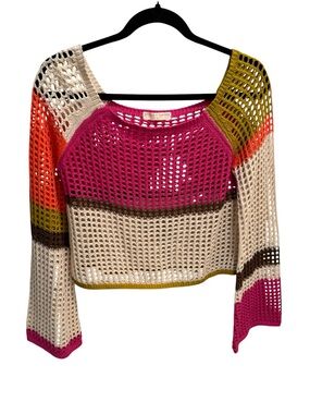 Stitch & Feather Crochet Long Bell Sleeve Colorful Hippee Size S